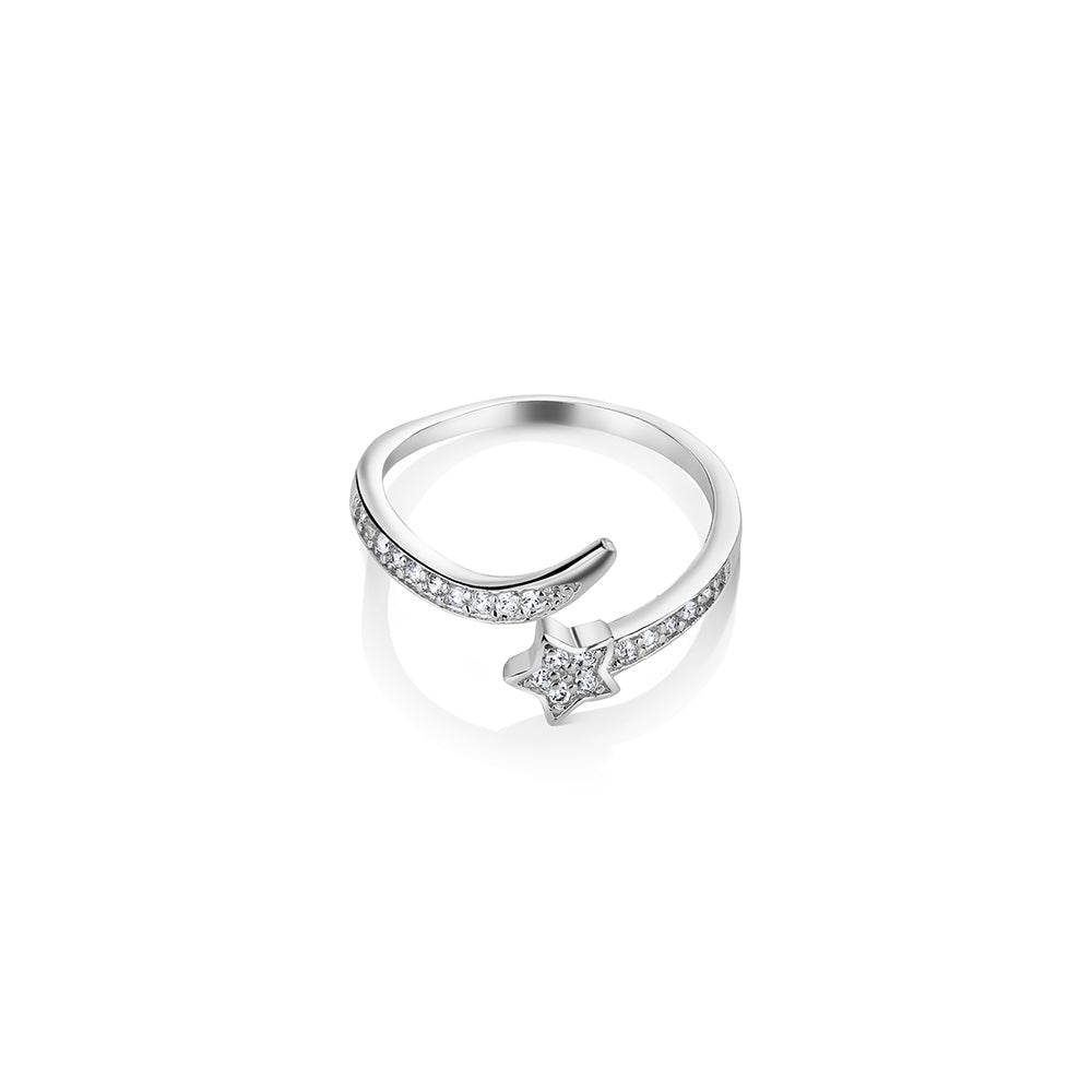 Newbridge Silverware Ring - Star with Clear Stones - Silver Plated