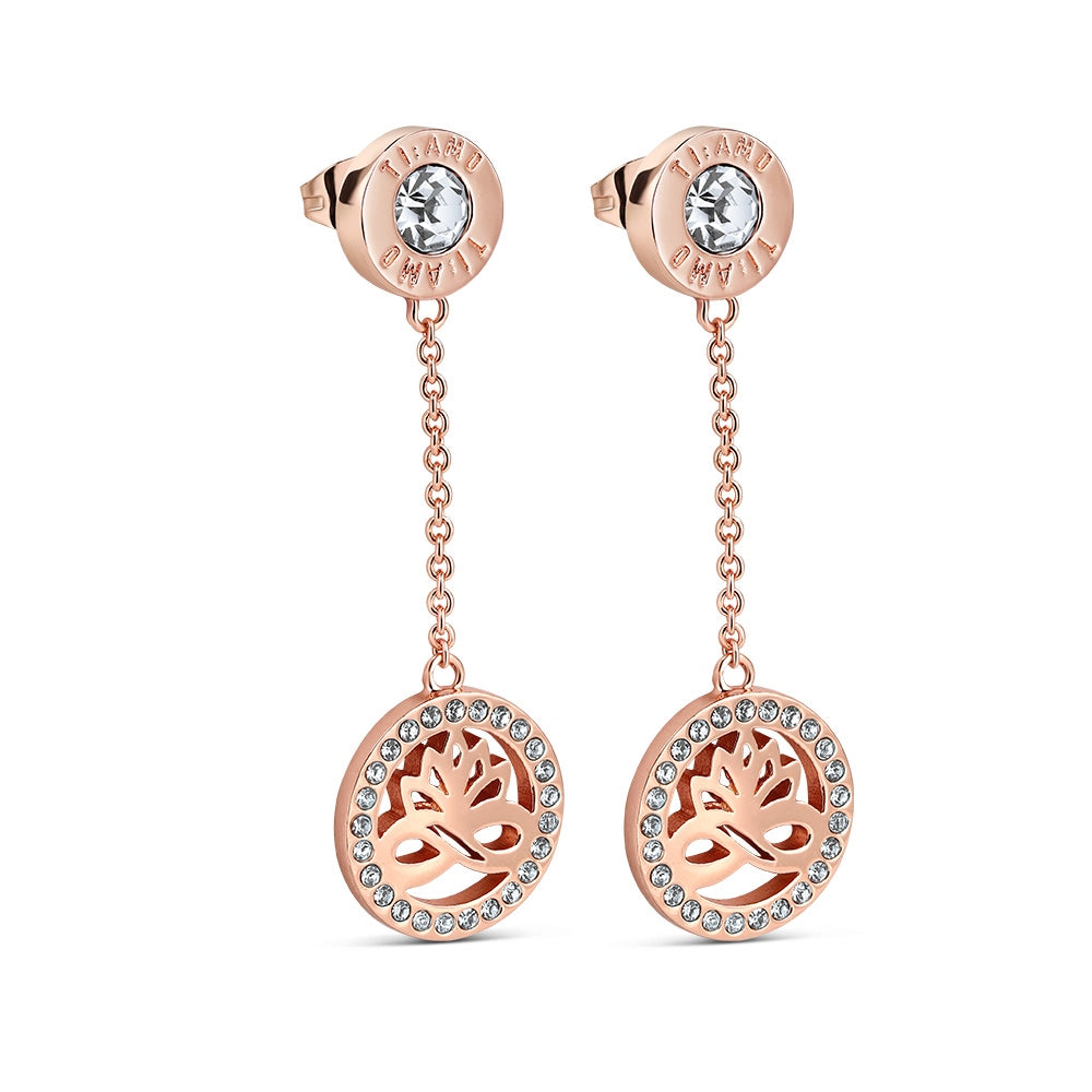 Newbridge Silverware Earrings - TI-AMO Lotus Drop with Clear Stones - Rose Gold Plated