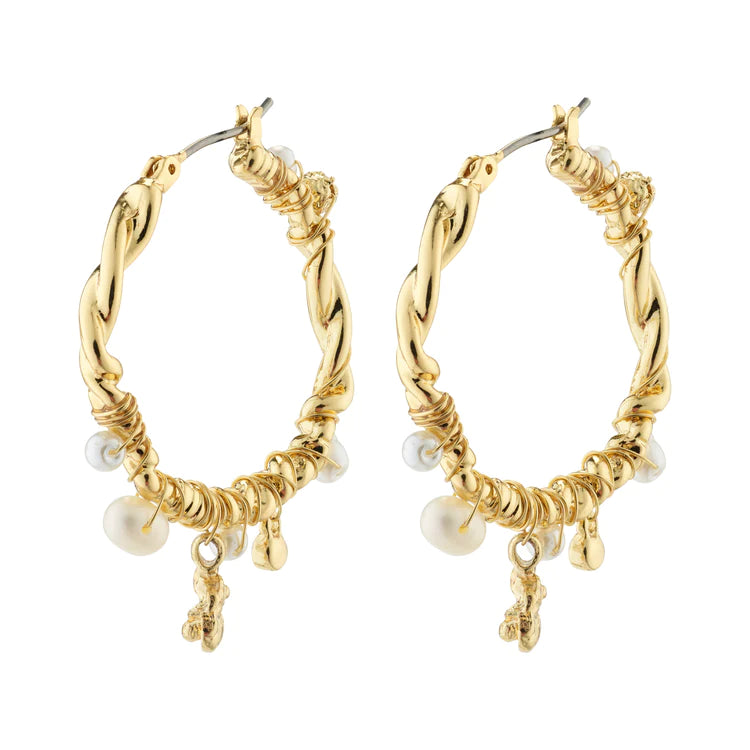 Pilgrim Earrings - ANA Pearl & Crystal Hoops Gold Plated