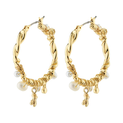 Pilgrim Earrings - ANA Pearl & Crystal Hoops Gold Plated