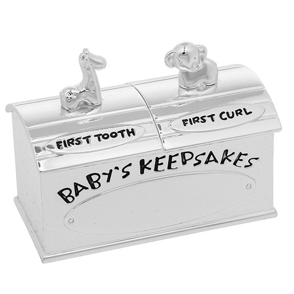 Baby Keepsake Box - Silver Plated First Tooth & Curl