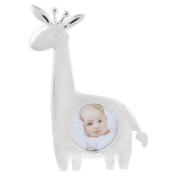 Baby Photo Frame - Polished Silver Giraffe
