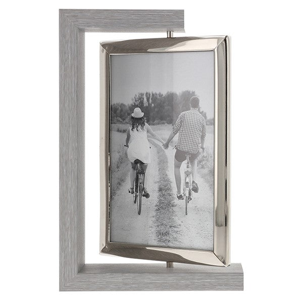 Modern Grey Wood Spin Double Photo Frame