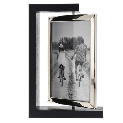 Modern Black Wood Spin Double Photo Frame