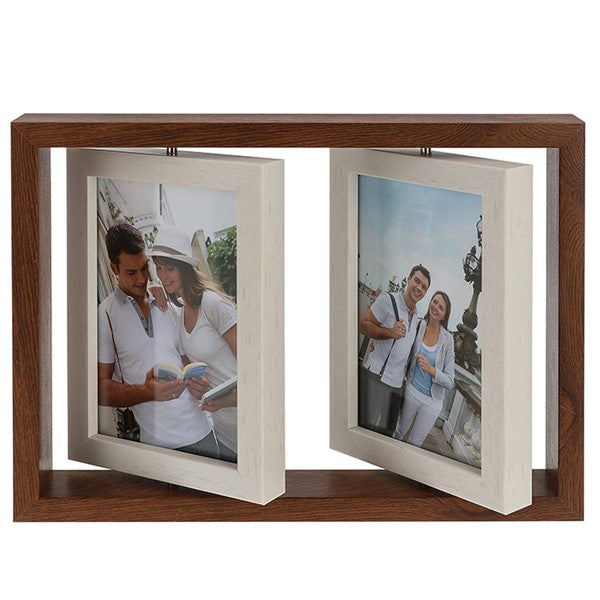 Two Tone Dark Wood Spin Double Photo Frame