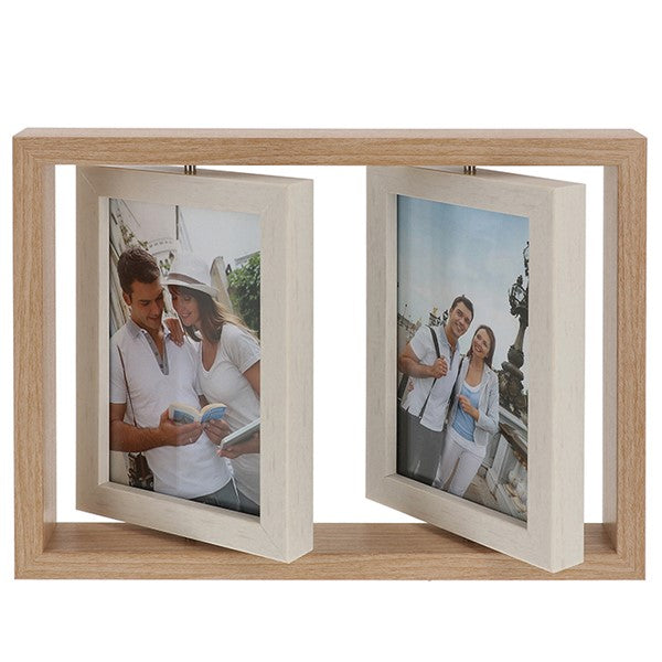 Two Tone Pine Spin Double Photo Frame