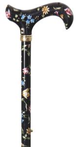 Classic Canes Tea Party Derby Adjustable Walking Stick - Black Floral