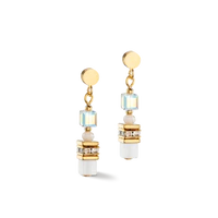 Coeur de Lion Mini Cube White & Gold Earrings