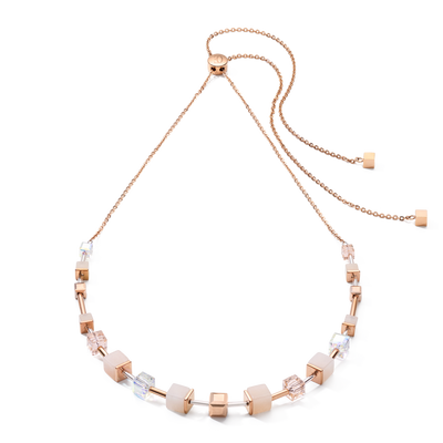 Coeur De Lion GeoCUBE® Pink Aventurine Delicate Chain Rose Gold-Peach Necklace
