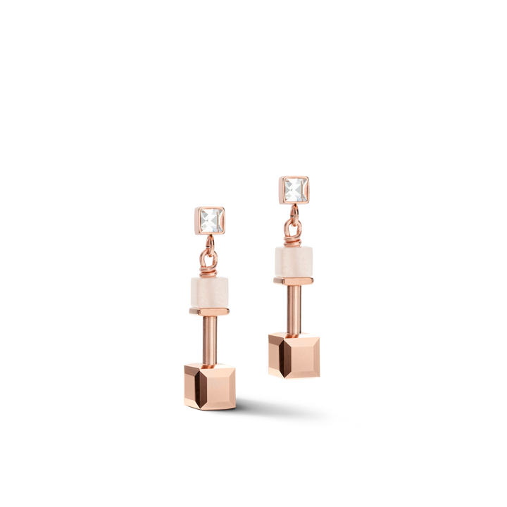 Coeur De Lion GeoCUBE® Pink Aventurine Delicate Chain Rose Gold-Peach Earrings