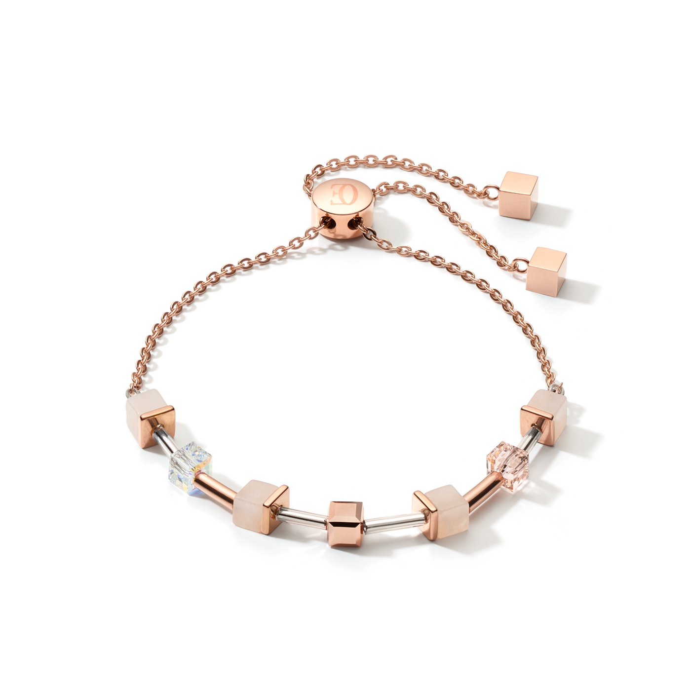 Coeur De Lion GeoCUBE® Pink Aventurine Delicate Chain Rose Gold Peach Bracelet