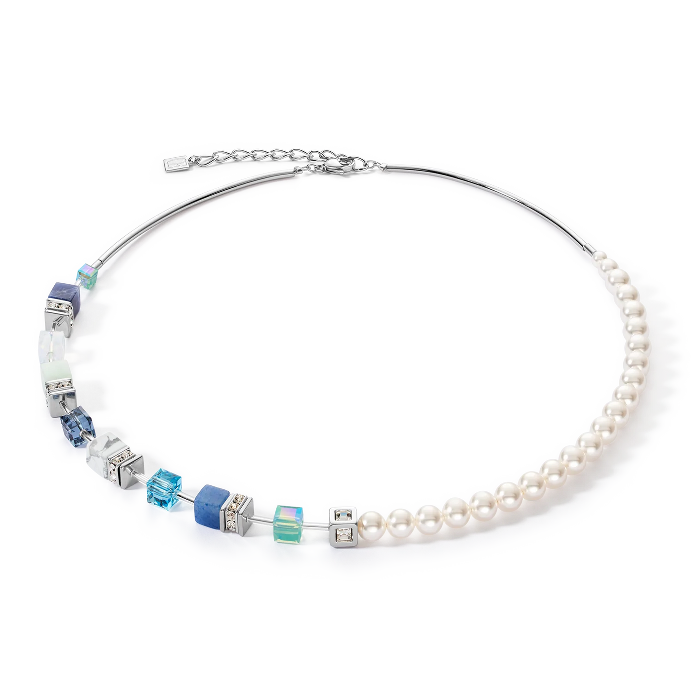 Coeur De Lion GeoCUBE® Precious Fusion Pearl Aqua Blue Necklace