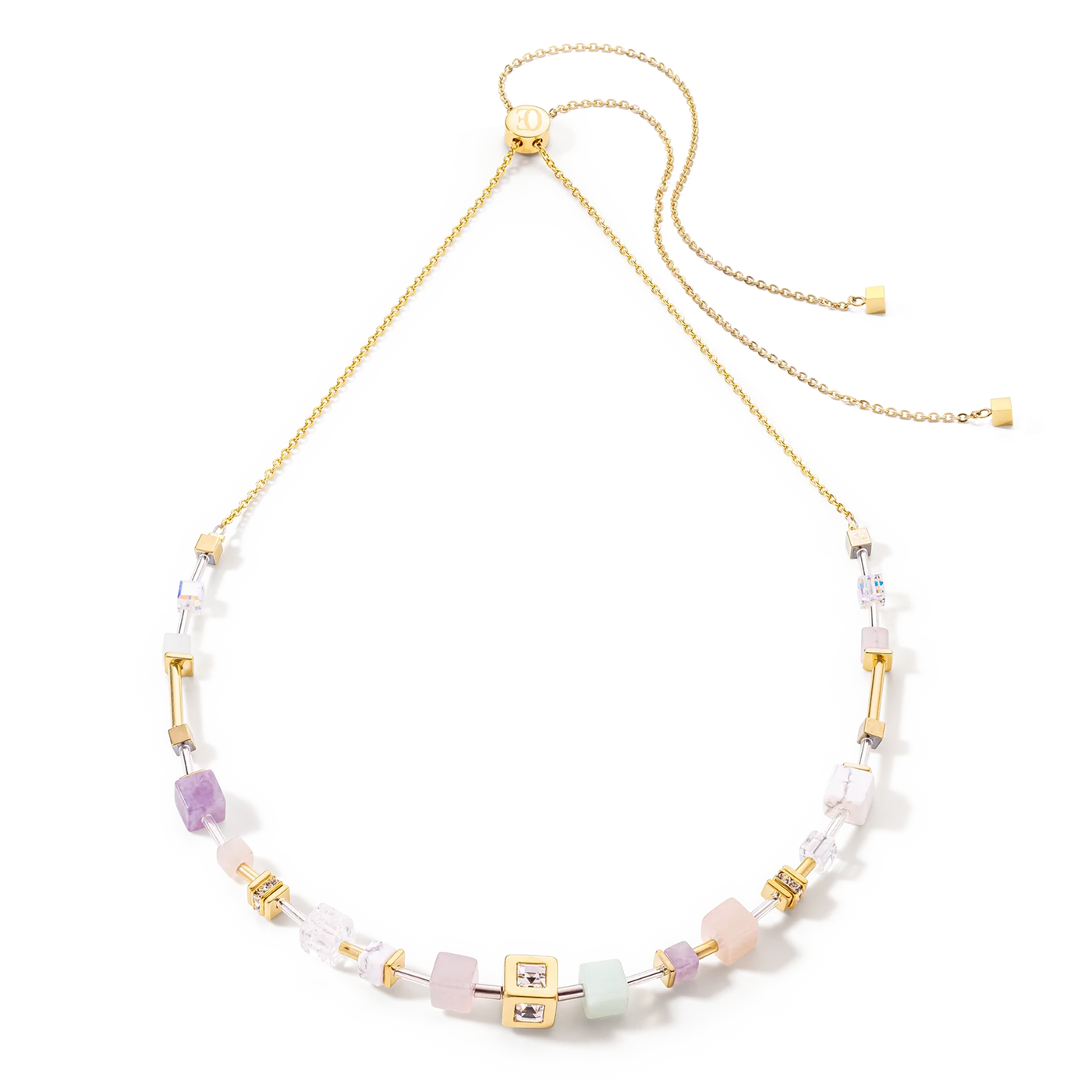 Coeur De Lion Precious & Slider Closure Gold Multicolour Pastel Necklace