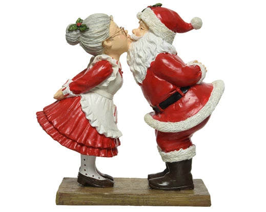 Santa & Mrs Claus Kissing Polyresin Figure