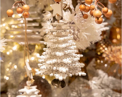 Wood Effect Winter White Tree with Iron Bells -2 assorted
