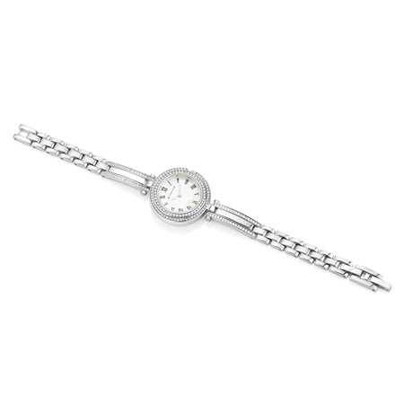 Newbridge Silverware Ladies Watch - Bracelet Strap with Clear Stones - Silver Plated