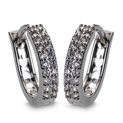 Newgrange Earrings - Large Diamanté Hoop - Silver Plated