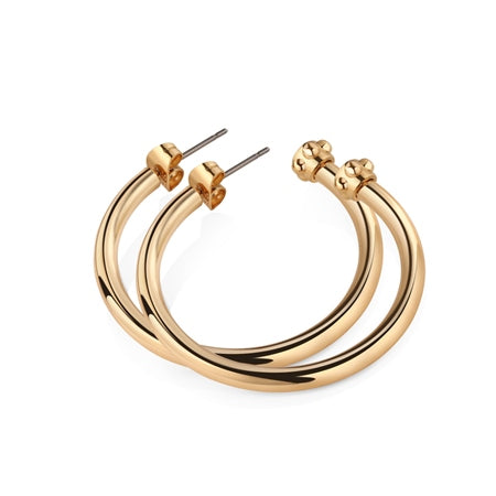 Newbridge Silverware Earrings - Hoop with Blue Stone - Gold Plated