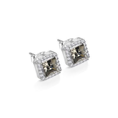 Newbridge Silverware Earrings - Square with Clear and Black Stones