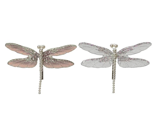 Christmas Tree Decoration – Butterfly with Glitter, Sequins & Pearls on Clip - 2 Assorted Colours