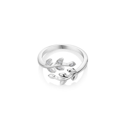 Newbridge Silverware Ring - Leaf with Clear Stones - Silver Plated