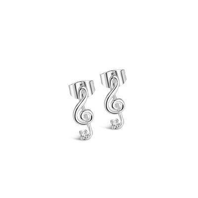 Newbridge Silverware Earrings - Treble Clef with Clear Stones - Silver Plated