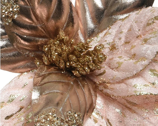 Soft Pink Poinsettia with Velvet Glitter on clip - 2 assorted