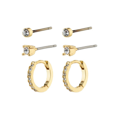 Pilgrim Earrings - SIA Recycled Crystal 3-in-1 Set Gold-Plated