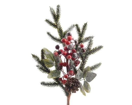 Christmas Spray with Frosted Pinecones & Red Berries