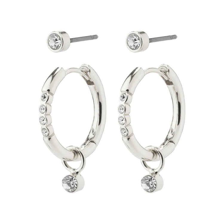 Pilgrim Earrings - ELNA Recycled Crystal 2-in-1 set Silver-Plated