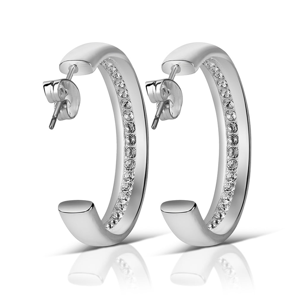 Newbridge Silverware Earrings - Hoop with Clear Stones - Silver Plated