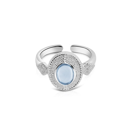 Newbridge Silverware Ring - Ornate Shoulder with Light Blue Stone