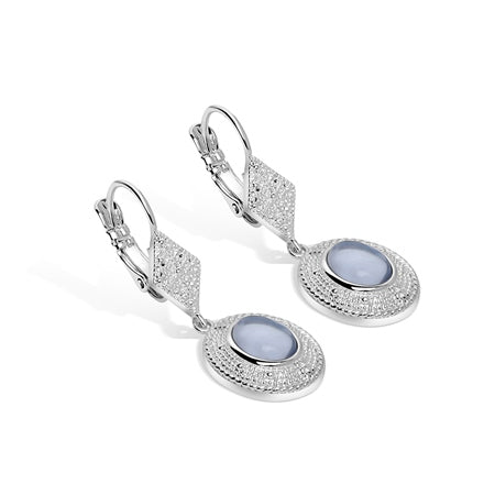 Newbridge Silverware Earrings - Ornate Drop with Light Blue Stone