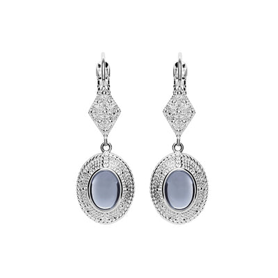 Newbridge Silverware Earrings - Ornate Drop with Light Blue Stone