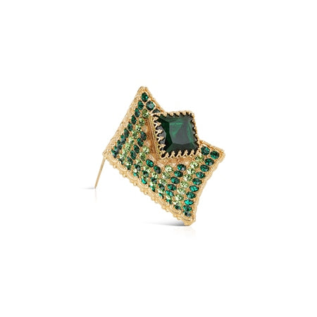 Newbridge Silverware Brooch - Square with Green Stones - Gold Plated