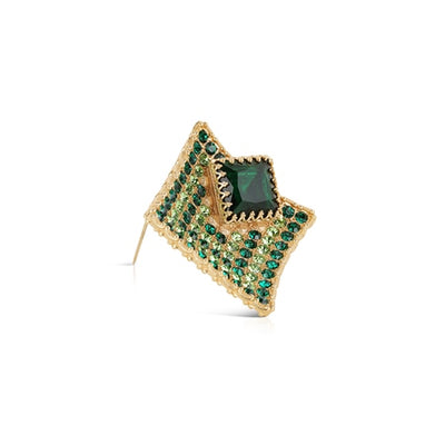 Newbridge Silverware Brooch - Square with Green Stones - Gold Plated