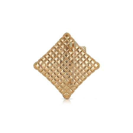 Newbridge Silverware Brooch - Square with Green Stones - Gold Plated