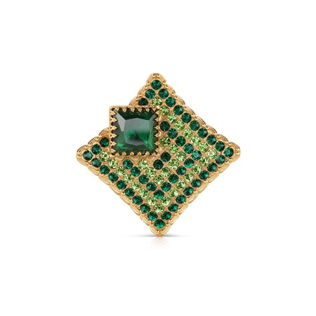 Newbridge Silverware Brooch - Square with Green Stones - Gold Plated