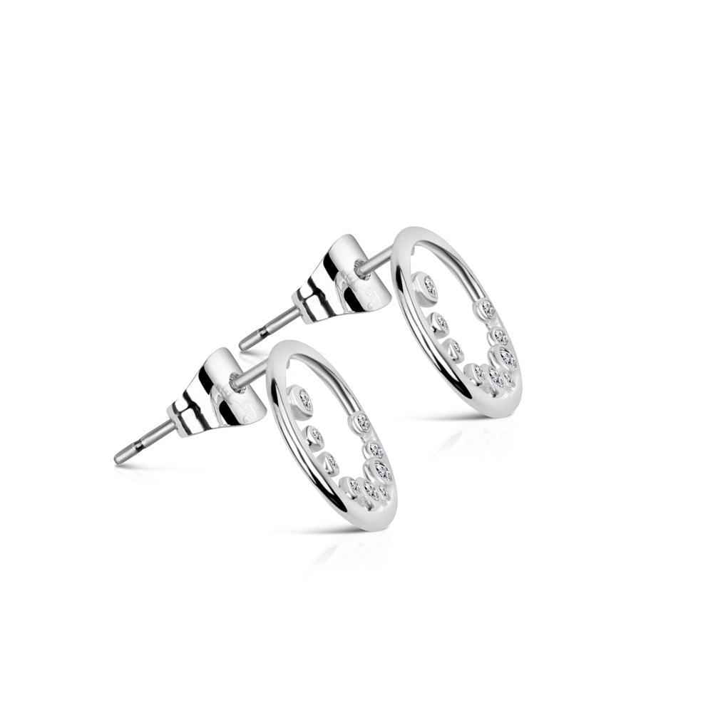 Newbridge Silverware Earrings - Petite Circular Stud with Clear Stones