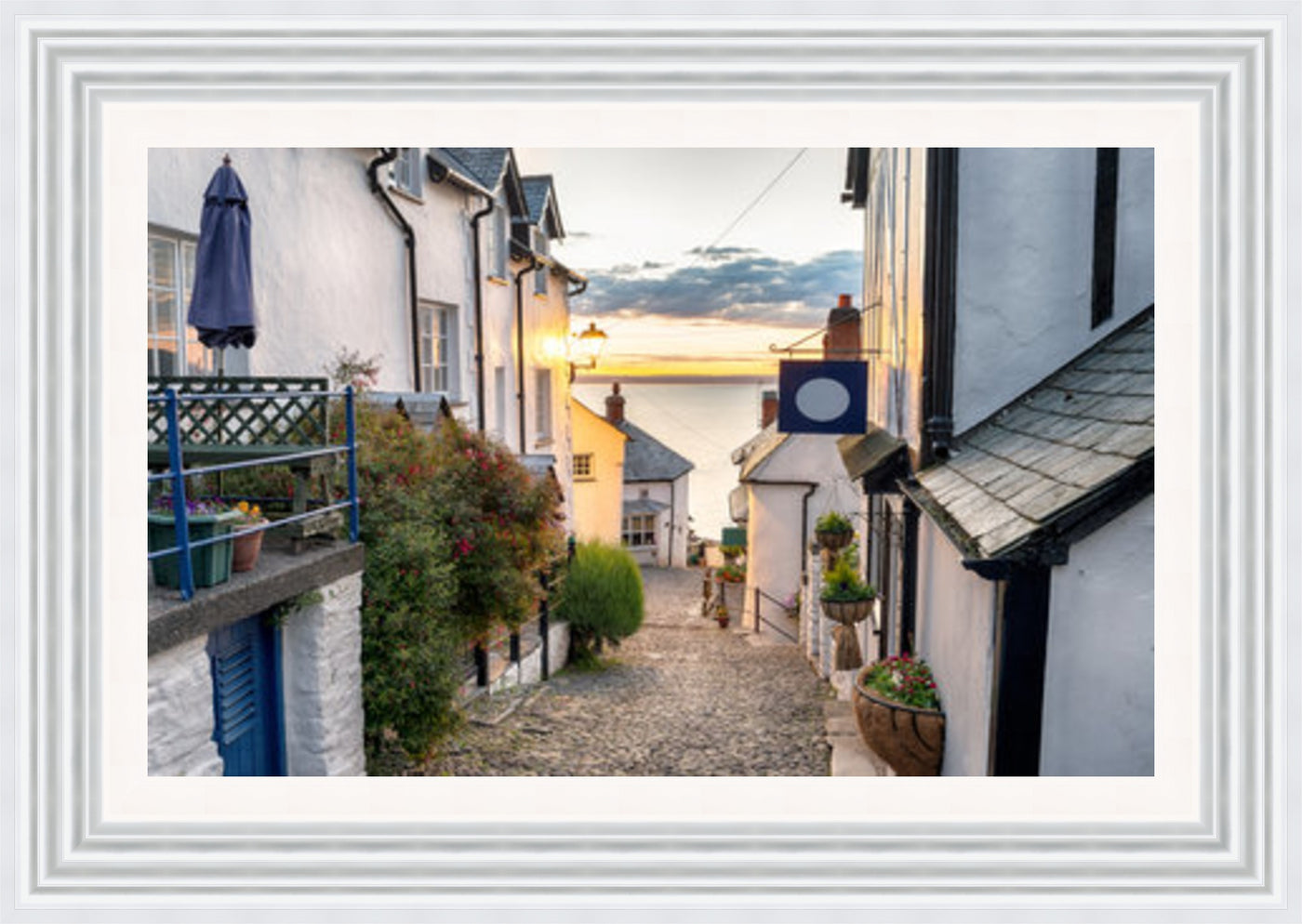 Clovelly Cobbled Street Framed Picture - Art on Glass - **CLICK & COLLECT ONLY**- *