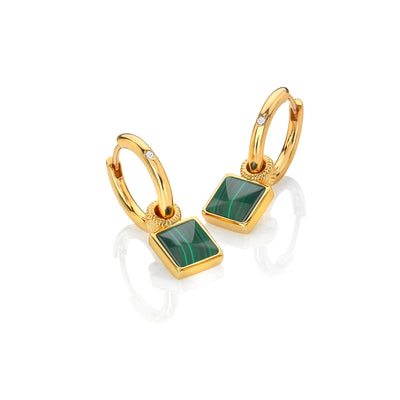 Hot Diamonds by Jac Jossa - 18ct Gold Plated Sterling Silver Revive Malachite Square Earrings