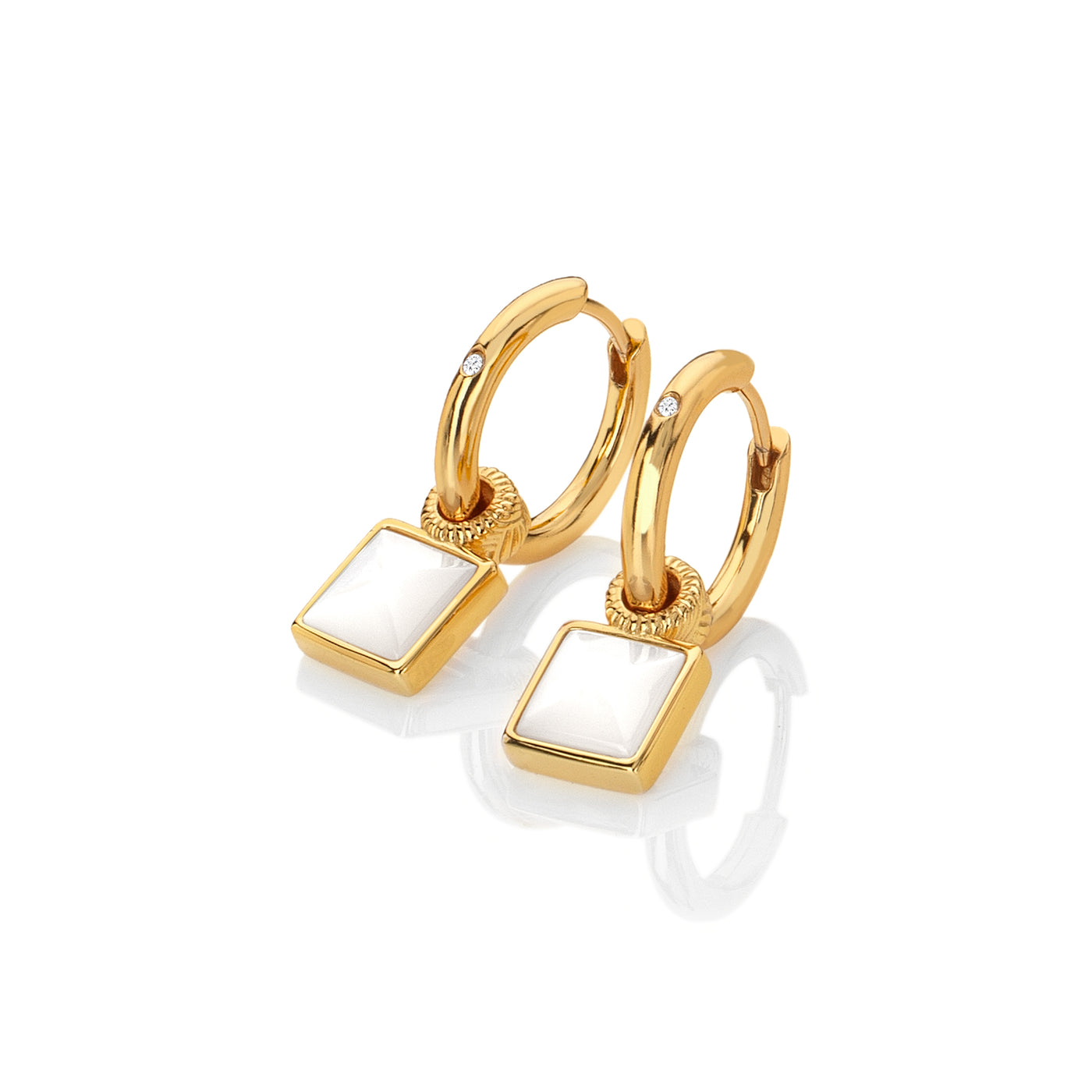 Hot Diamonds by Jac Jossa - 18ct Gold Plated Sterling Silver Calm Mother of Pearl Square Earrings