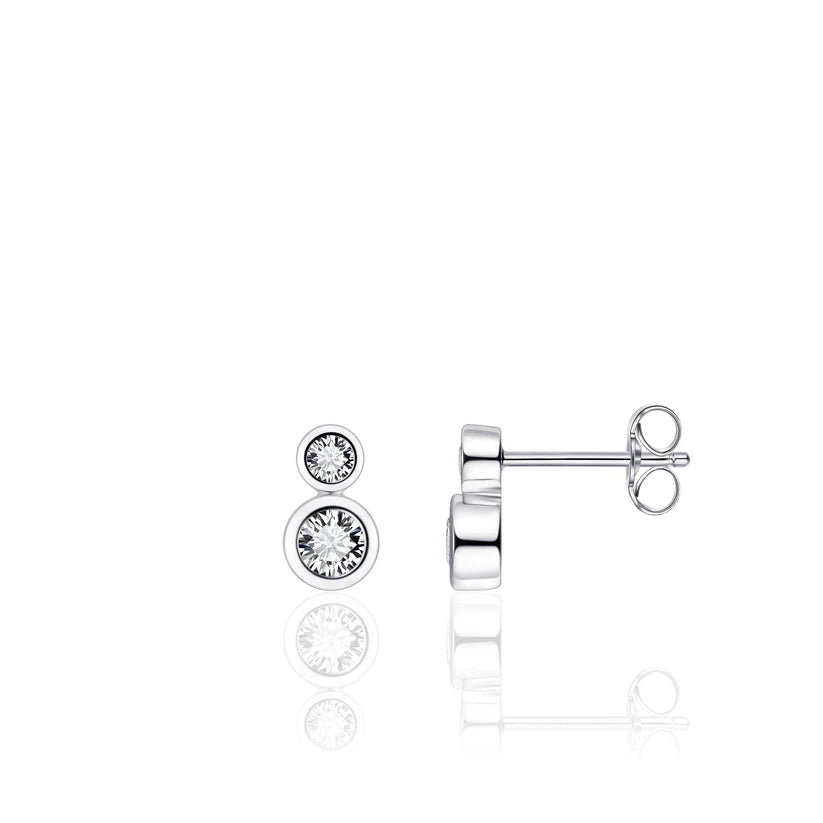 Gisser Sterling Silver Earrings with Two Zirconia Stones