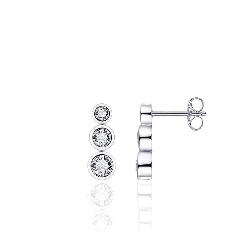 Gisser Sterling Silver Earrings with Three Zirconia Stones