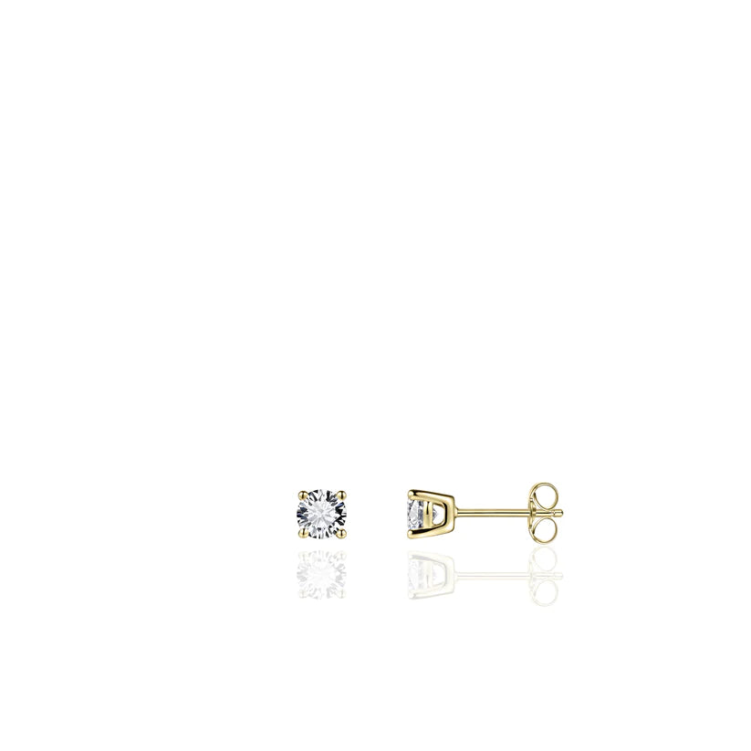 Gisser Sterling Silver Earrings - Zirconia Solitaire Studs - Gold Plated Silver
