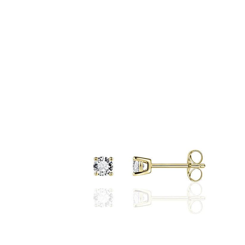 Gisser Sterling Silver Earrings - Zirconia Solitaire Studs - Gold Plated Silver