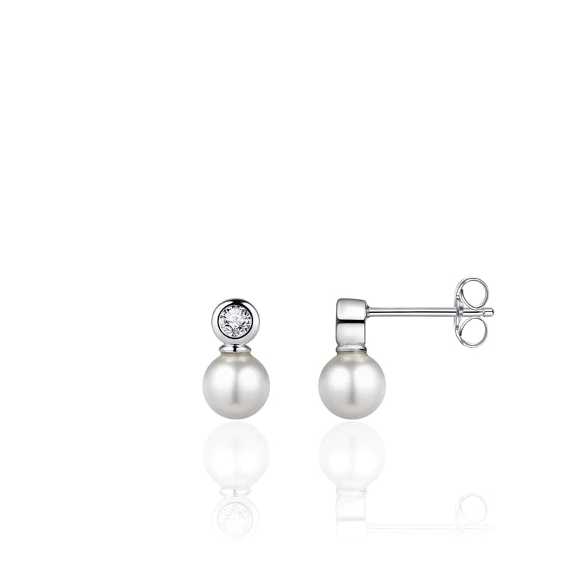 Gisser Sterling Silver Earrings - Pearl and Zirconia Stones