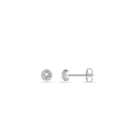 Gisser Sterling Silver Earrings - 5mm Halo Studs with Zirconia Stones