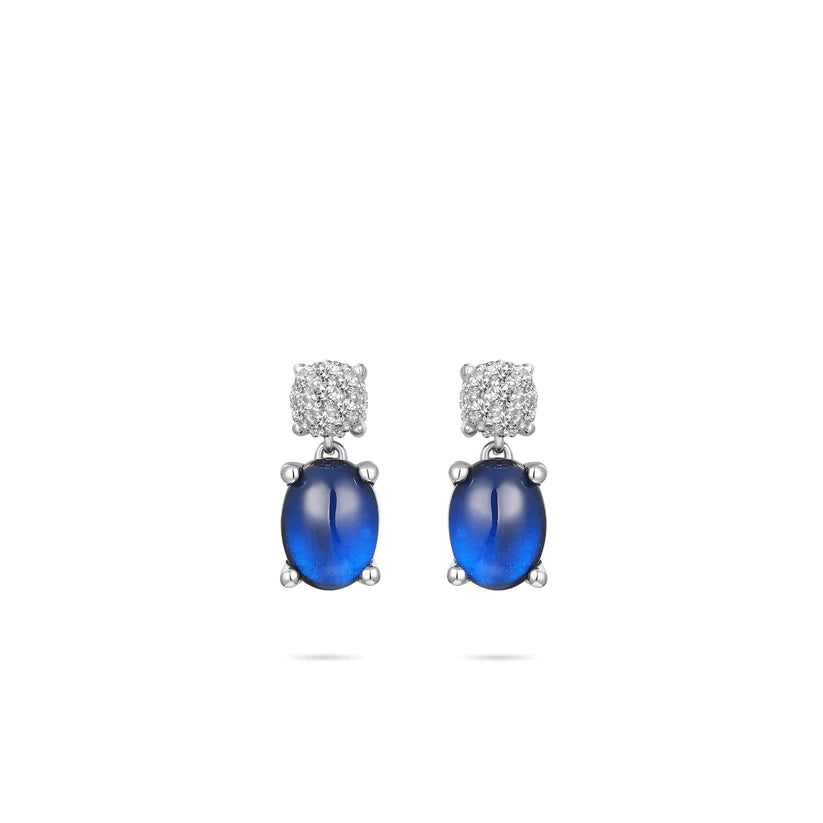 Gisser Sterling Silver Earrings - Royal Blue Zirconia Stone & Pave Setting