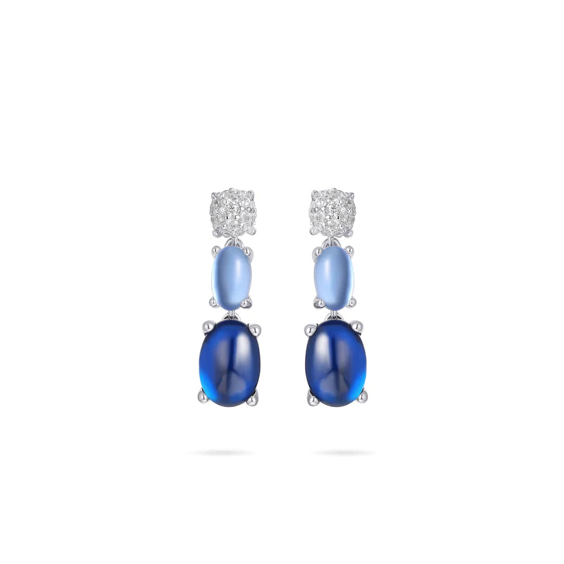 Gisser Sterling Silver Earrings Royal Blue Zirconia Stone Pave